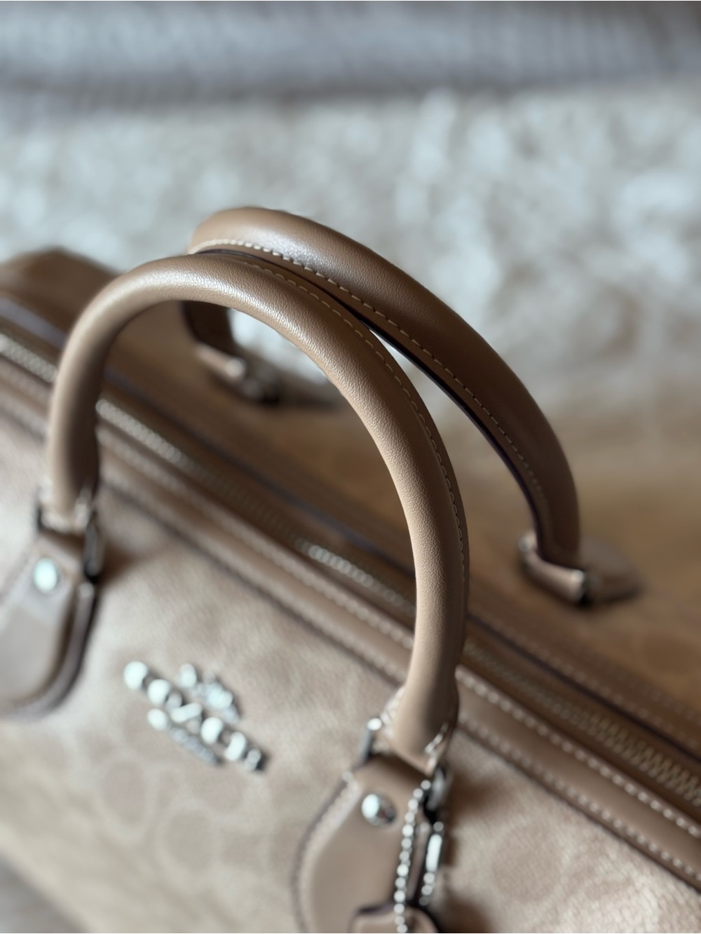 Coach Large Rowan in Sand/Taupe/Silver Canvas - Picture 3 of 13